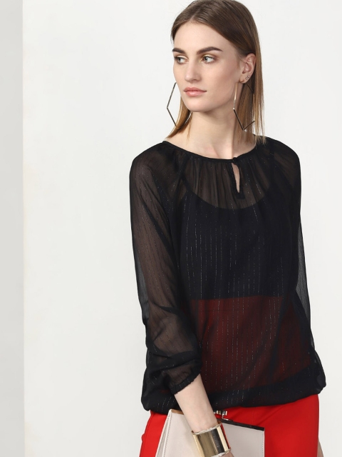 

Miss Bennett Women Black Striped Blouson Top