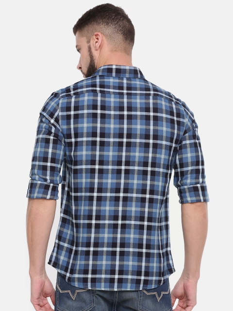 

John Miller Men Navy Blue Slim Fit Checked Casual Shirt