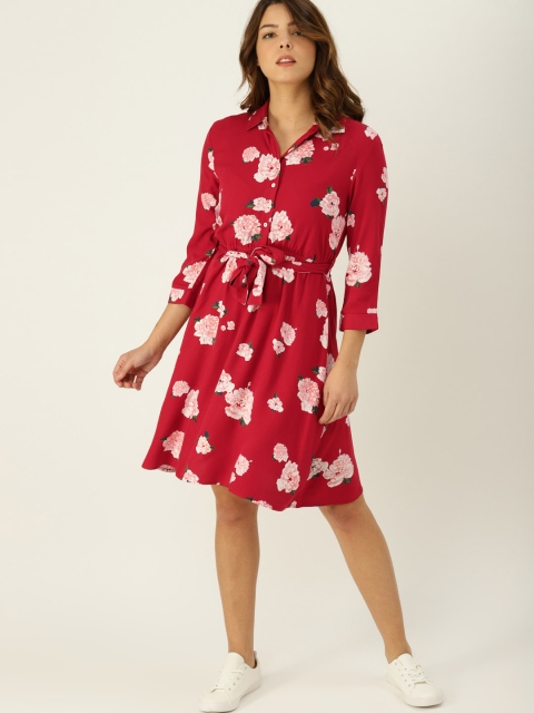 

United Colors of Benetton Women Red Printed Fit and Flare Dress