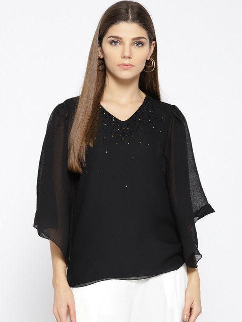

Miss Bennett Women Black Solid Top with Embellished Detail