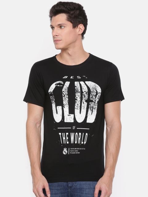 Real Madrid Men Black Printed Round Neck T-shirt