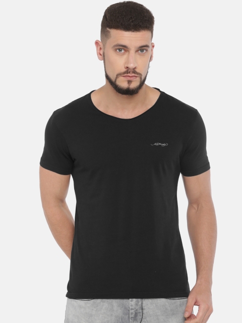 

Ed Hardy Men Black Solid Round Neck Pure Cotton T-shirt