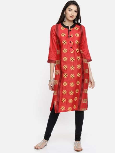 

Divina Women Red Printed Straight Kurta