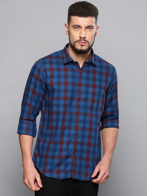 

Louis Philippe Sport Men Blue & Maroon Slim Fit Checked Casual Shirt