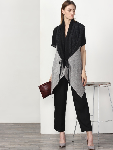

Miss Bennett Black & Grey Colourblocked Tie-Up Shrug