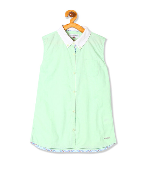 

U.S. Polo Assn. Kids Girls Green Solid Shirt Style Pure Cotton Top