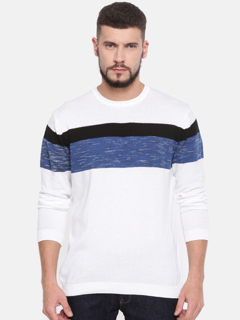 

Indigo Nation Men White Colourblocked Round Neck T-shirt
