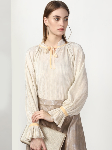 

Miss Bennett Women Cream-Coloured Self Design Blouson Top