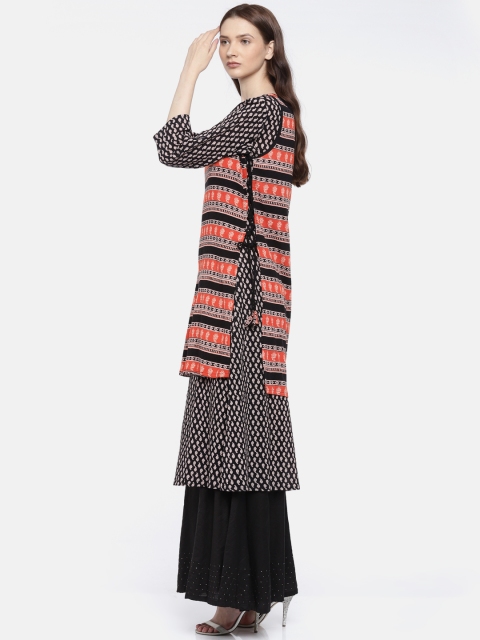 

Ayaany Women Black & Rust Printed Straight Kurta