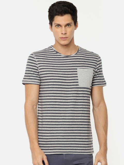 

Indigo Nation Men Grey Striped Round Neck T-shirt