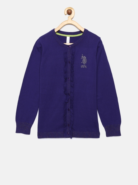 

U.S. Polo Assn. Kids Girls Blue Solid Cardigan Sweater