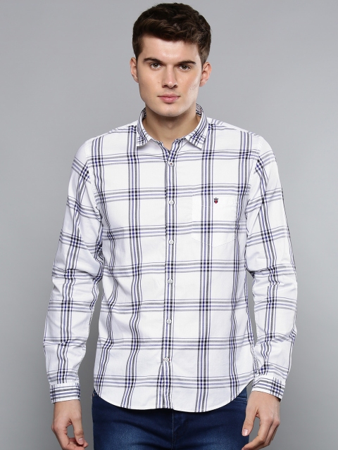 

Louis Philippe Sport Men White & Navy Blue Super-Slim Fit Checked Casual Shirt