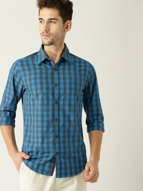 

United Colors of Benetton Men Blue & Brown Slim Fit Buffalo Checks Casual Shirt