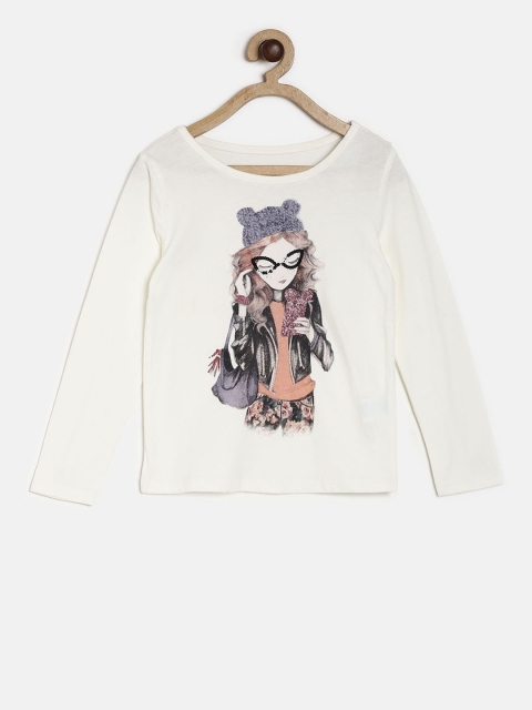

The Childrens Place Girls Off-White Printed Pure Cotton Top