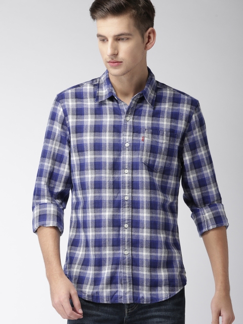 

Levis Men Blue & Off-White Slim Fit Checked Casual Shirt
