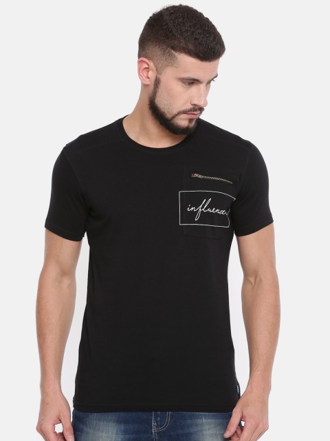 

Indigo Nation Men Black Solid Round Neck T-shirt