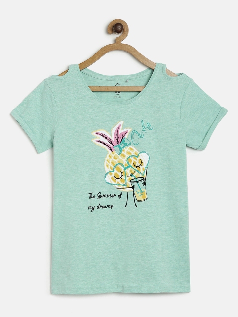 

Sweet Dreams Girls Sea Green Printed Top