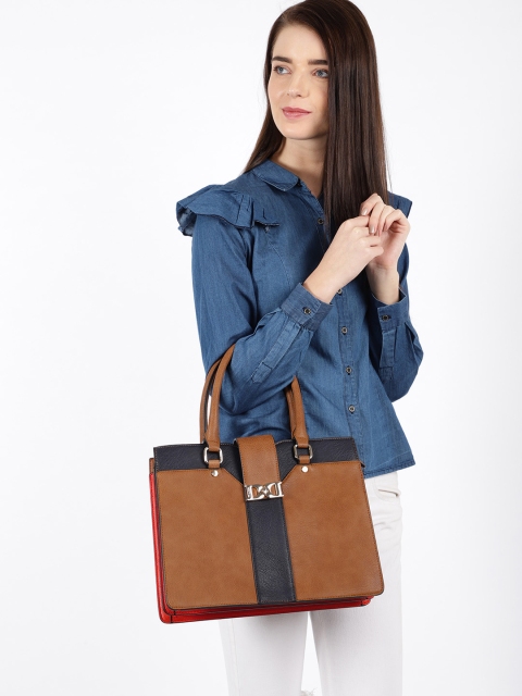

Dune London Tan Brown & Navy Blue Colourblocked Handheld Bag