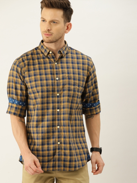 

Allen Solly Men Mustard & Navy Blue Sport Regular Fit Checked Casual Shirt