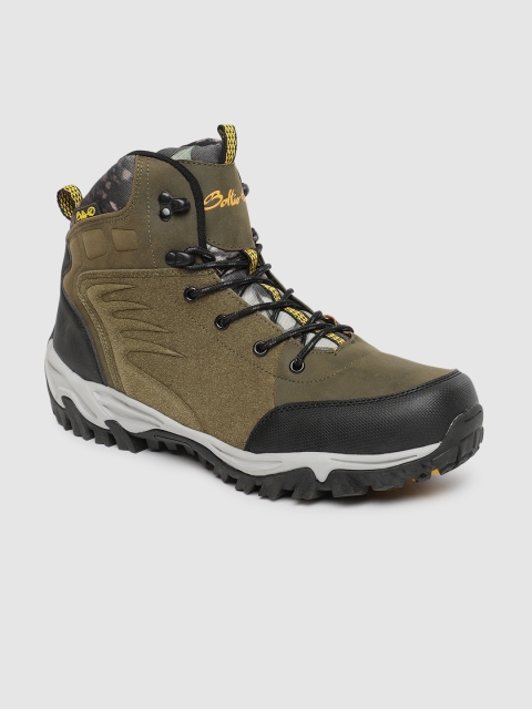 

Boltio Men Olive Green & Black Mid-Top Trekking Shoes