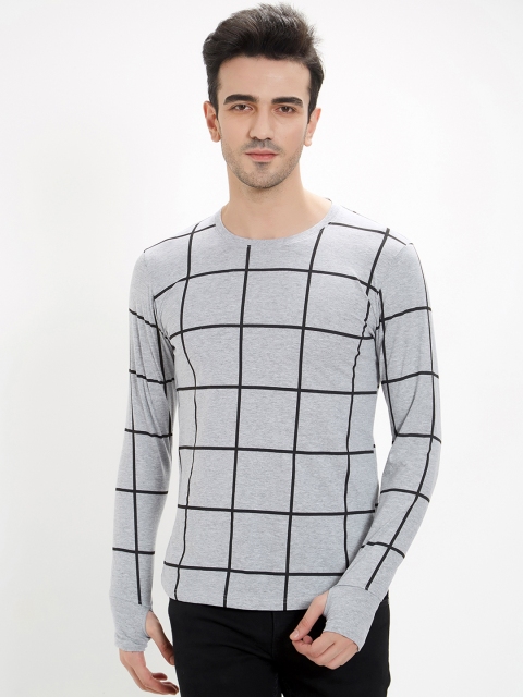 

Maniac Men Grey Checked Round Neck T-shirt