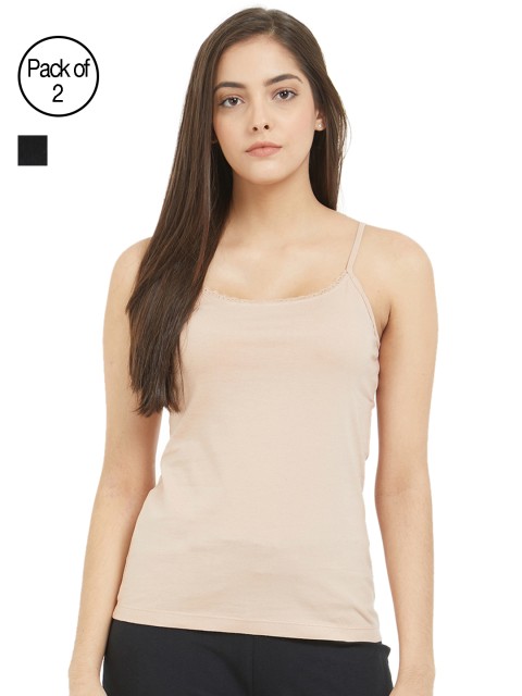 

Fruit of the Loom Women Pack of 2 Black & Beige Camisoles FCAS02
