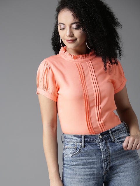 

HERE&NOW Women Coral Orange Solid Top