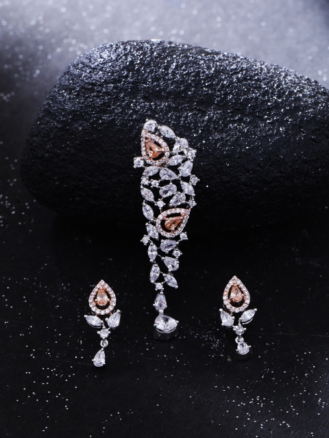 

Studio Voylla Women Silver-Plated Stone-Studded Jewellery Set
