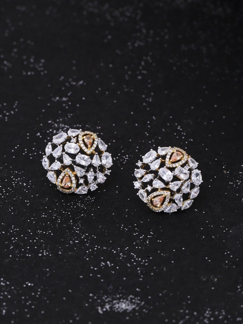 

Studio Voylla Gold-Plated & White Handcrafted CZ Studded Circular Studs