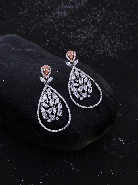 

Studio Voylla Silver-Toned Leaf Shaped Drop Earrings
