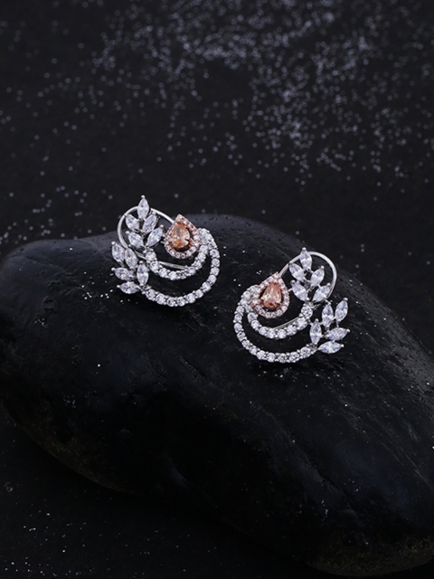 

Studio Voylla Handcrafted Silver-Plated Cubic Zirconia Studded Floral Studs