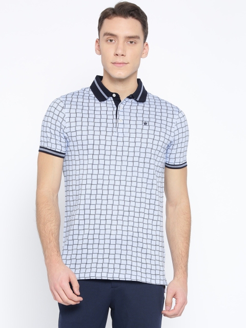 

Louis Philippe Men Blue Checked Polo Collar T-shirt