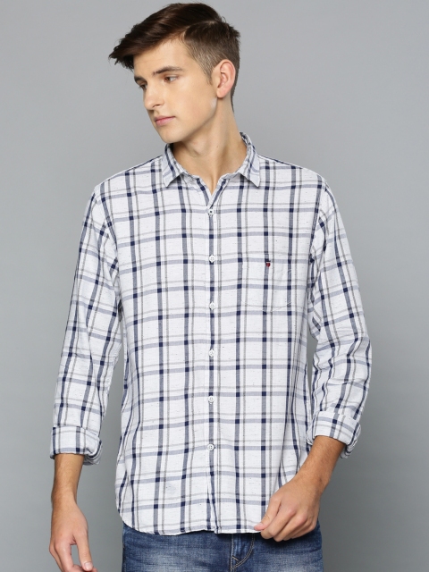

Louis Philippe Sport Men White & Navy Blue Super Slim Fit Checked Casual Shirt