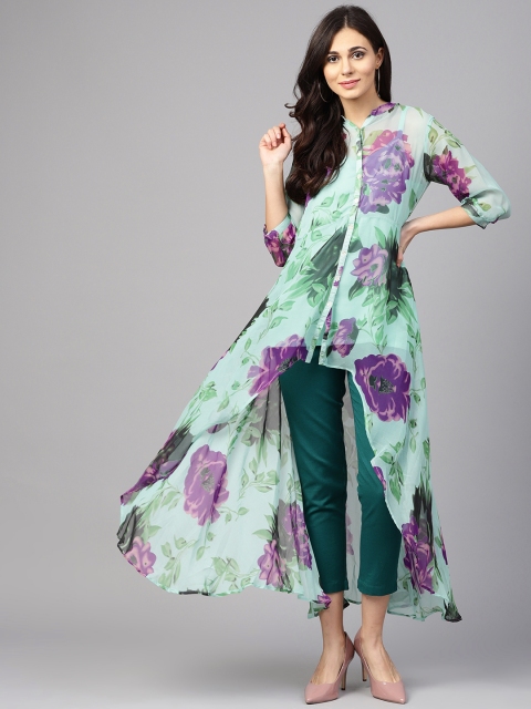 

Shree Women Sea Green & Purple Printed A-Line Kurta