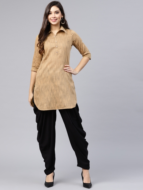 

Shree Women Beige & Black Solid Kurta with Dhoti Pants