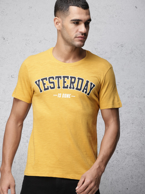 

Ecko Unltd Men Mustard Printed Round Neck T-shirt