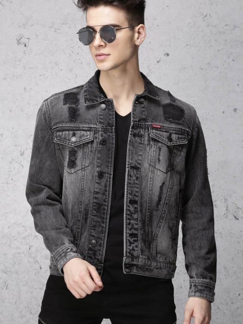 

Ecko Unltd Men Charcoal Grey Solid Trucker Denim Jacket