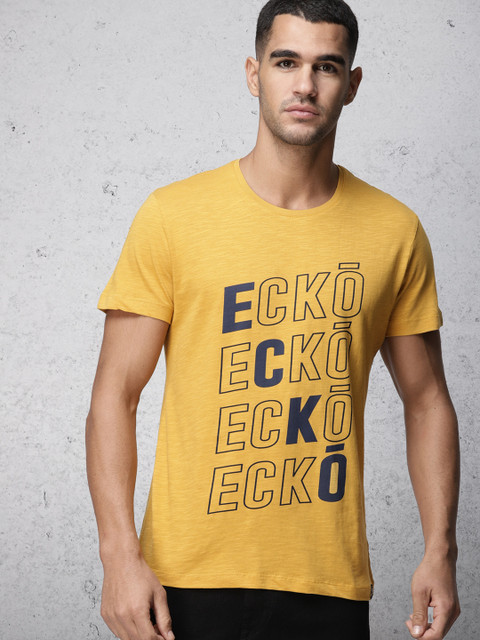 

Ecko Unltd Men Mustard Printed Round Neck T-shirt