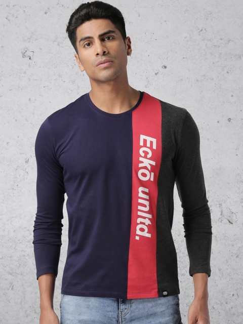 

Ecko Unltd Men Navy Blue & Red Colourblocked Round Neck T-shirt