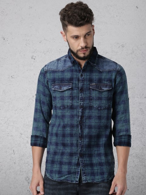 

Ecko Unltd Men Blue & Green Slim Fit Checked Casual Shirt