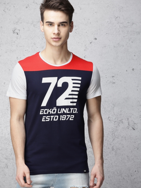 

Ecko Unltd Men Navy Blue Printed Round Neck T-shirt