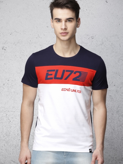 

Ecko Unltd Men Navy Blue Colourblocked Round Neck T-shirt