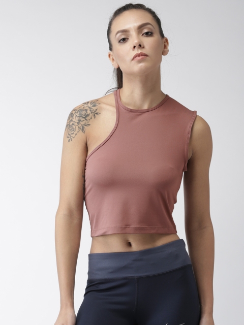 

Nike Women Mauve Solid DRY Fit ASYMTRCl Crop Tank Top