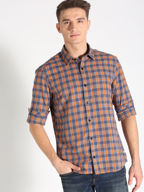 

s.Oliver Men Blue & Orange Regular Fit Checked Casual Shirt