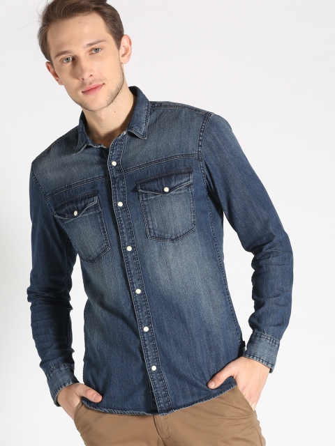 

s.Oliver Men Blue Regular Fit Solid Denim Casual Shirt
