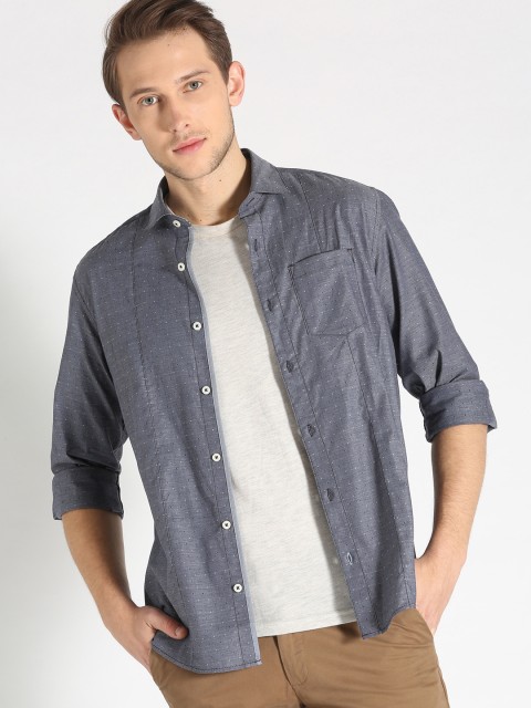 

s.Oliver Men Navy Blue Regular Fit Self Design Casual Shirt