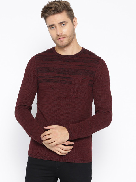 

s.Oliver Men Maroon Striped Pullover