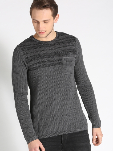 

s.Oliver Men Charcoal Grey Self Design Pullover