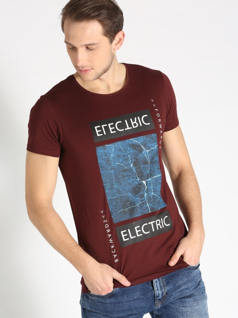 

s.Oliver Men Wine-Coloured & Blue Printed Round Neck T-shirt, Burgundy