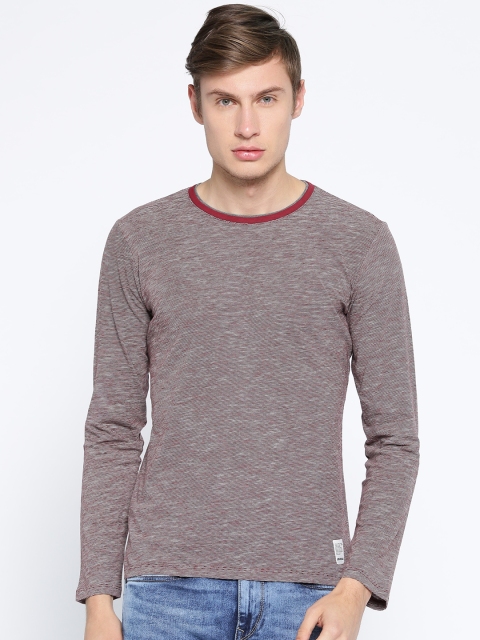 

s.Oliver Men Burgundy Striped Round Neck T-shirt